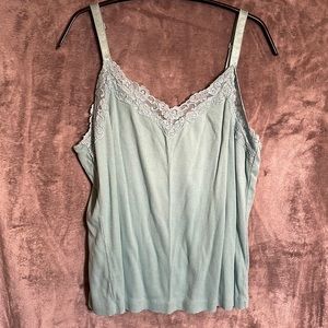 Chico’s Travelers Size 3 (16) Fancy Lace V Tank Color: Aqua Blue 77% Lyocell